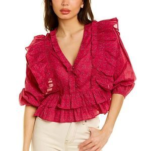 Something Navy • Audrey ditsy daisy floral pink ruffle top size S